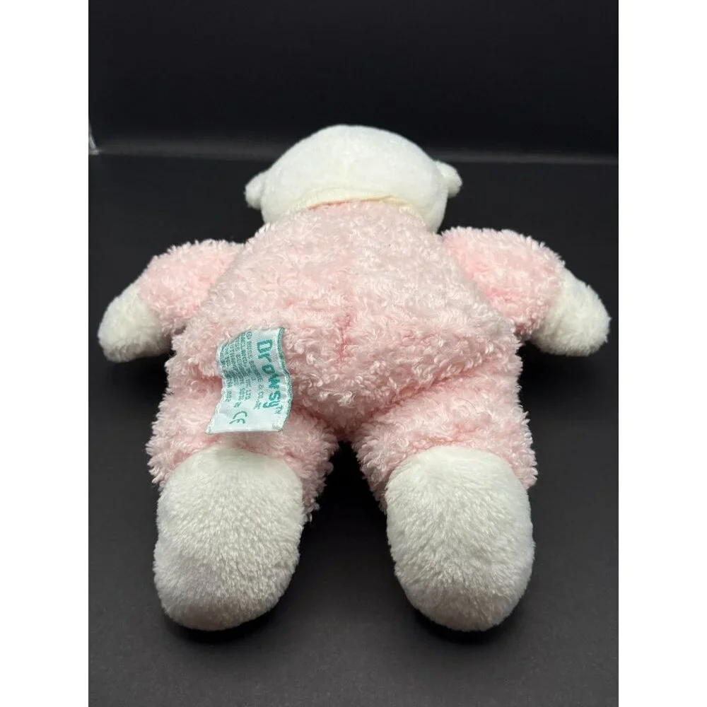 Russ Berrie Vintage Drowsy pink white Bear Small Plush Rattle Lovey Stuffie Baby